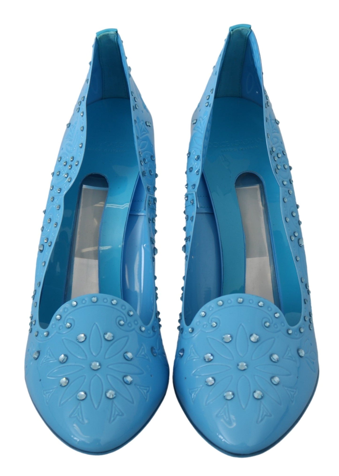 Zapatos de tacón Cenicienta azules con adornos de cristal