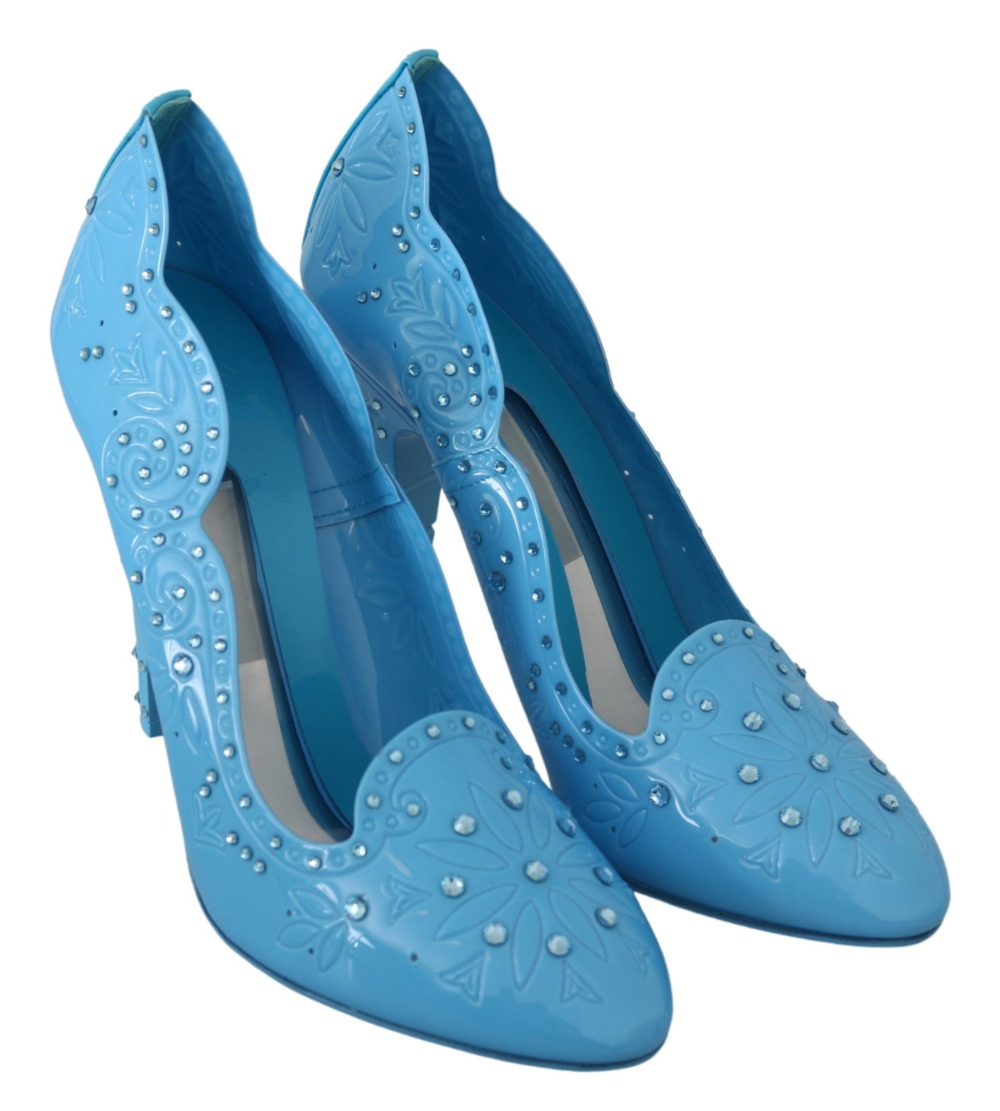Zapatos de tacón Cenicienta azules con adornos de cristal