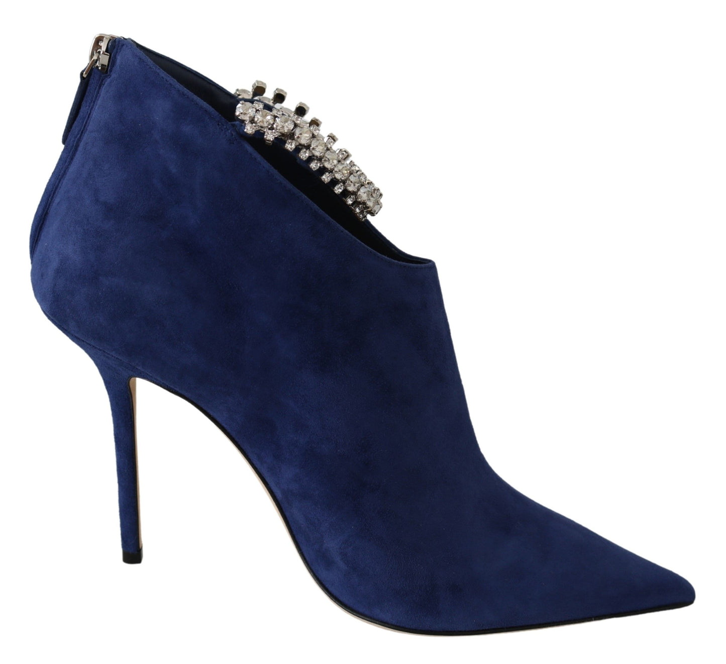 Botas de tacón con tiras de cristal en azul pop