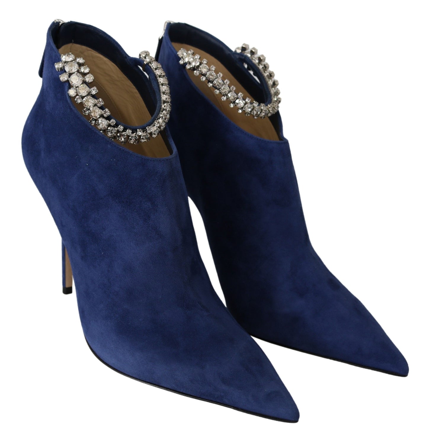 Botas de tacón con tiras de cristal en azul pop