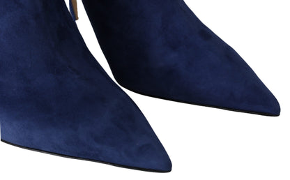 Botas de tacón con tiras de cristal en azul pop