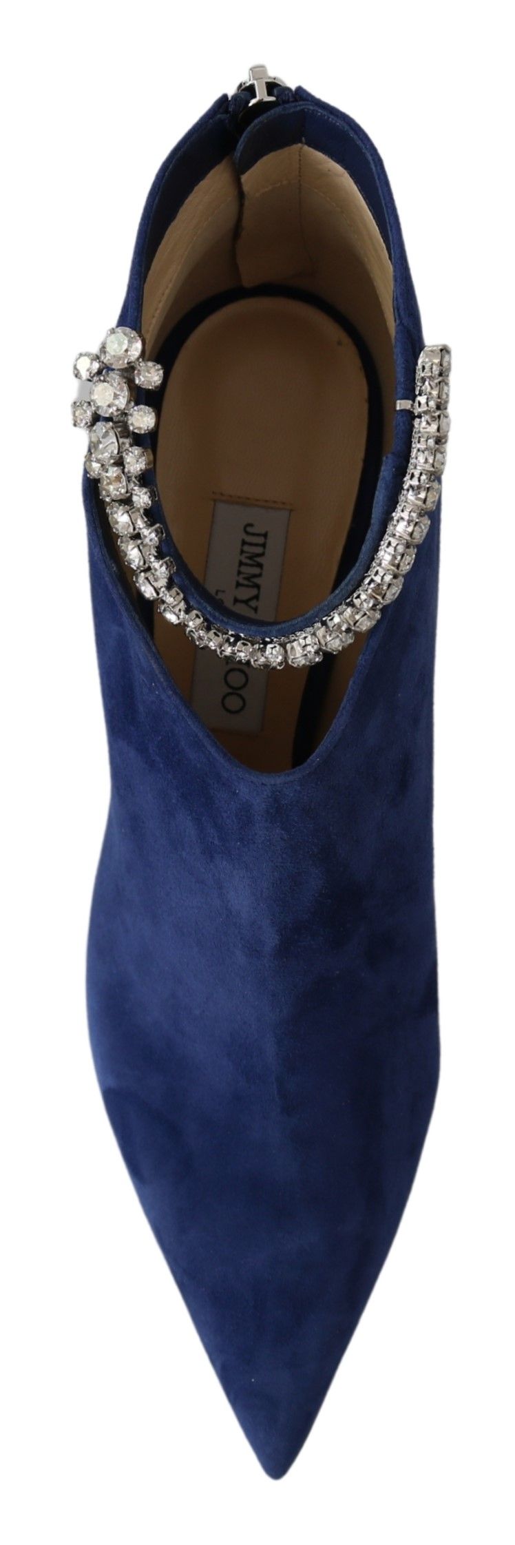Botas de tacón con tiras de cristal en azul pop