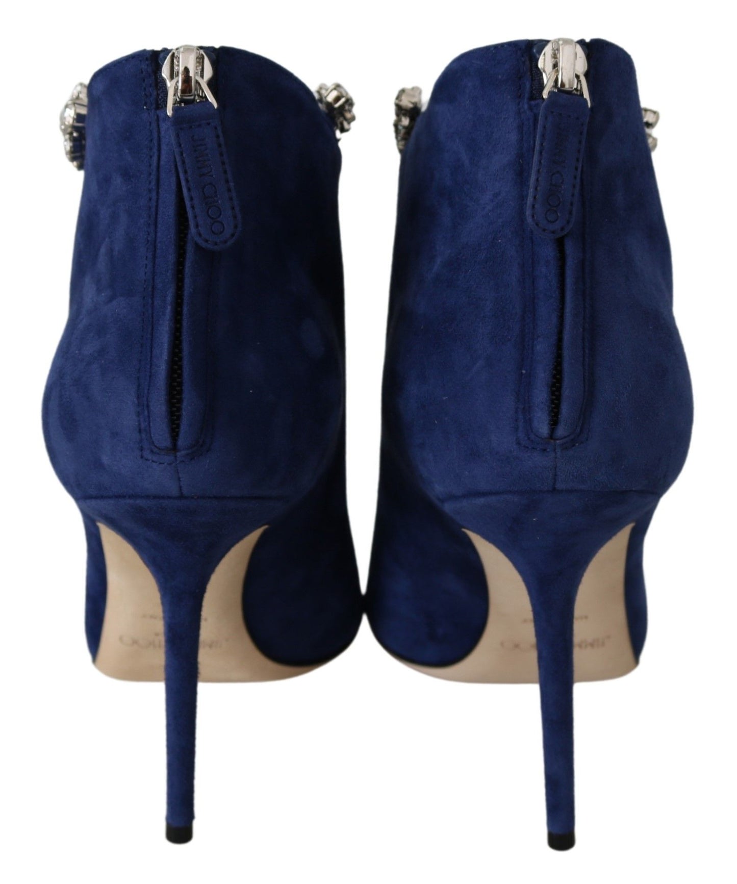 Botas de tacón con tiras de cristal en azul pop