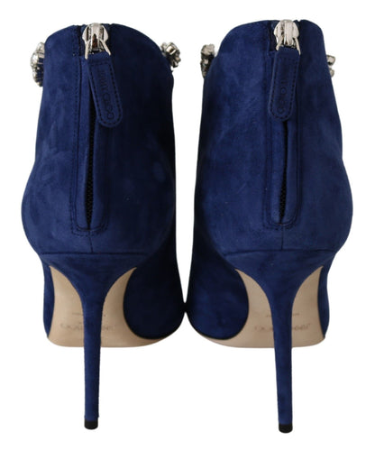 Botas de tacón con tiras de cristal en azul pop