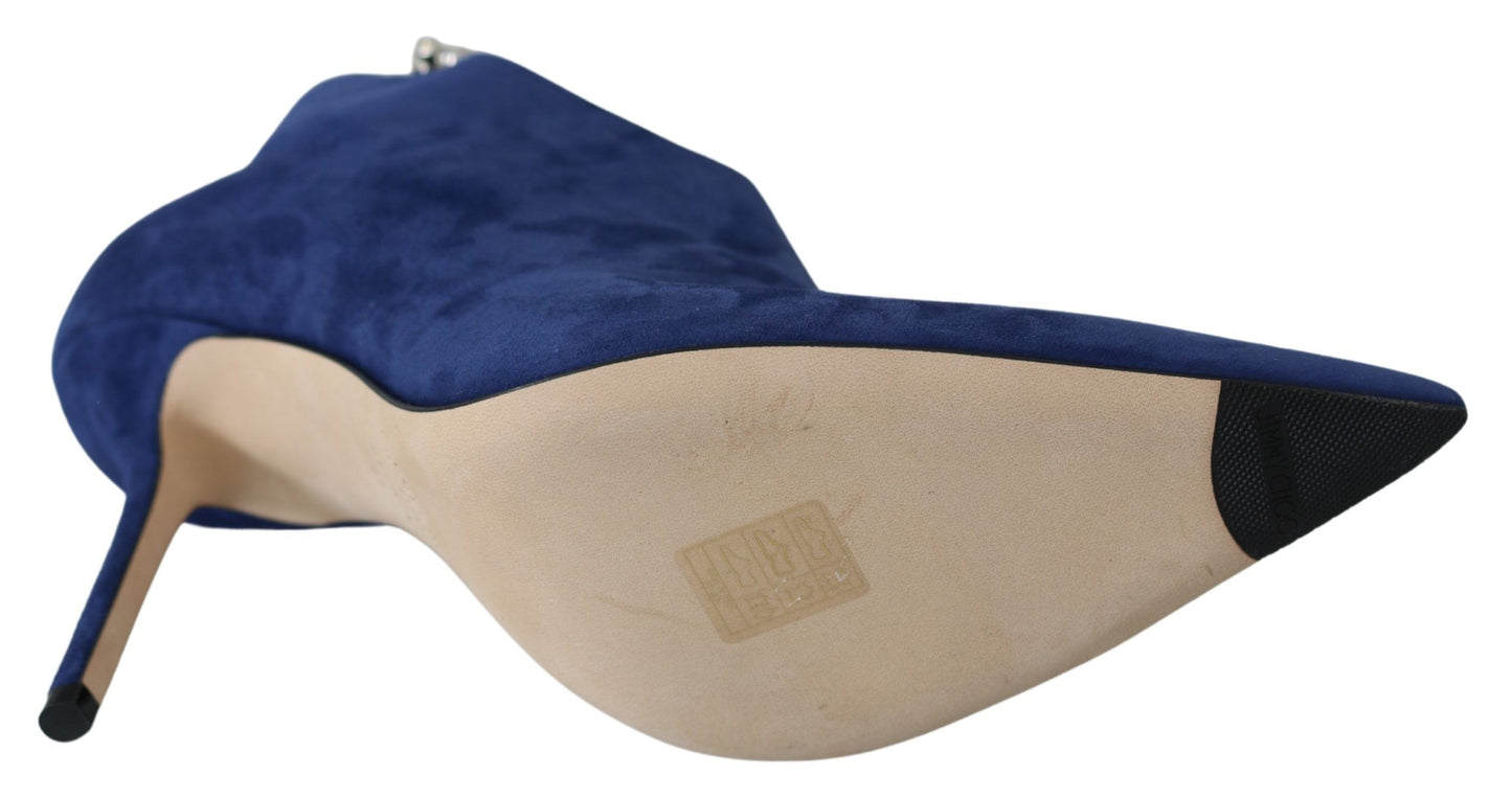Botas de tacón con tiras de cristal en azul pop