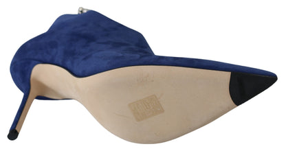 Botas de tacón con tiras de cristal en azul pop