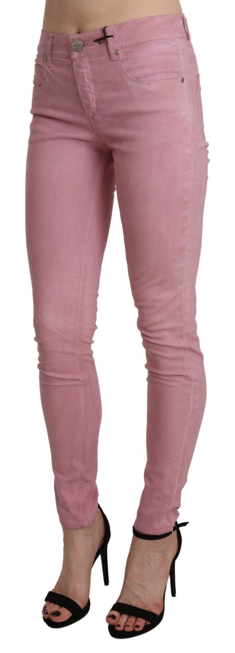 Vaqueros pitillo elegantes de cintura media en color rosa