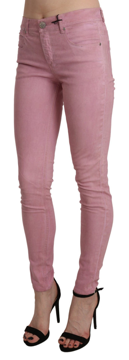 Vaqueros pitillo elegantes de cintura media en color rosa