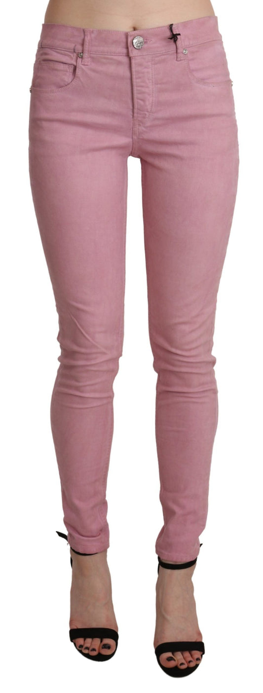 Vaqueros pitillo elegantes de cintura media en color rosa