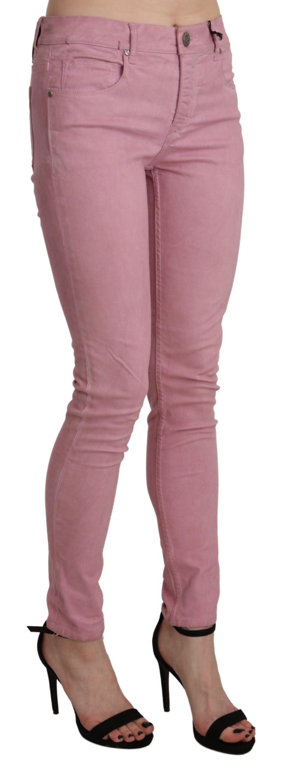 Vaqueros pitillo elegantes de cintura media en color rosa