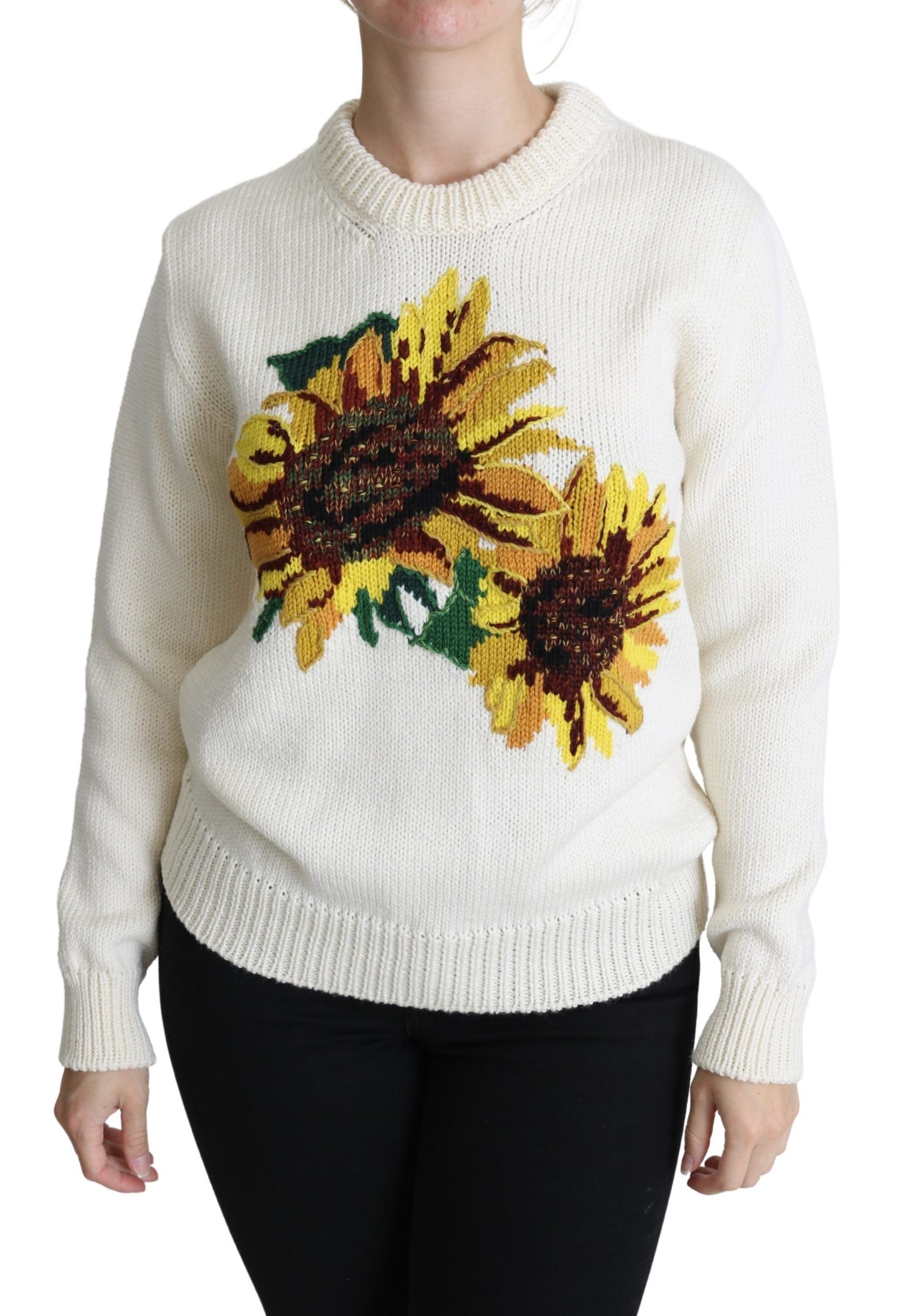 Elegante suéter de punto con girasoles