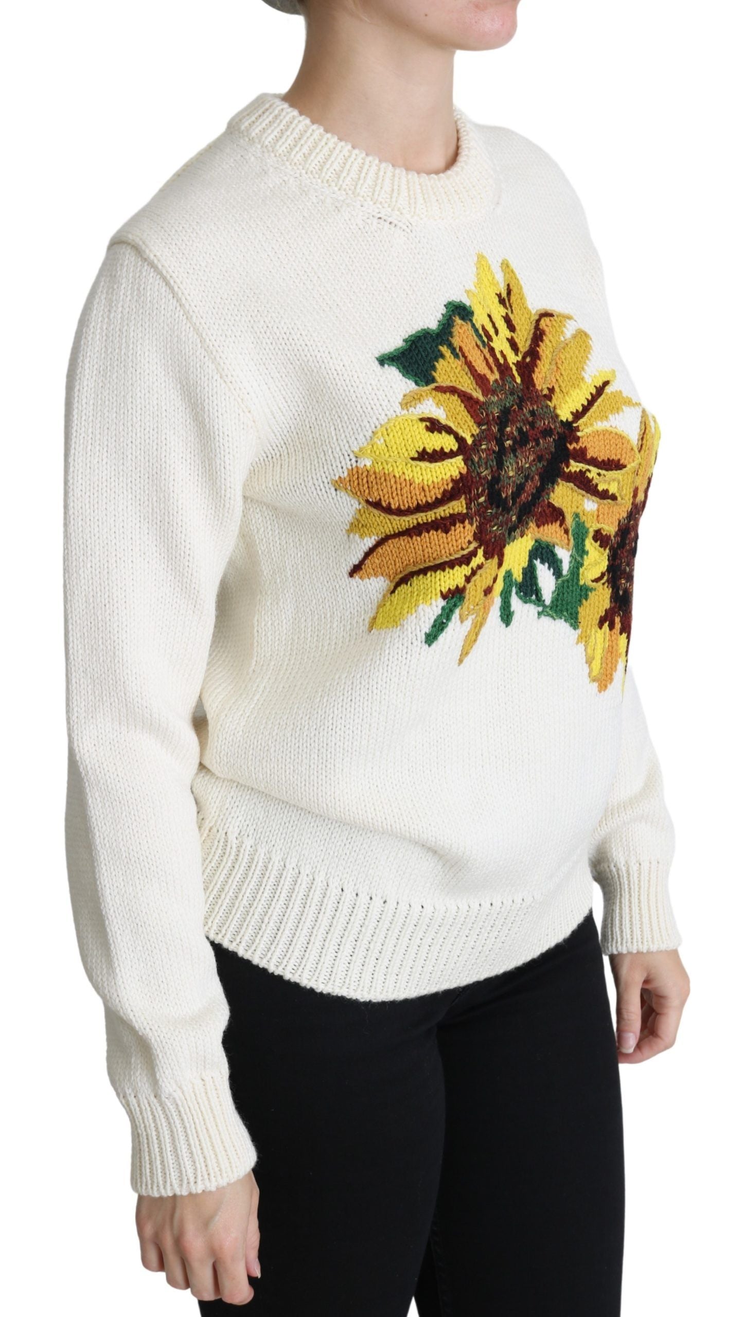 Elegante suéter de punto con girasoles