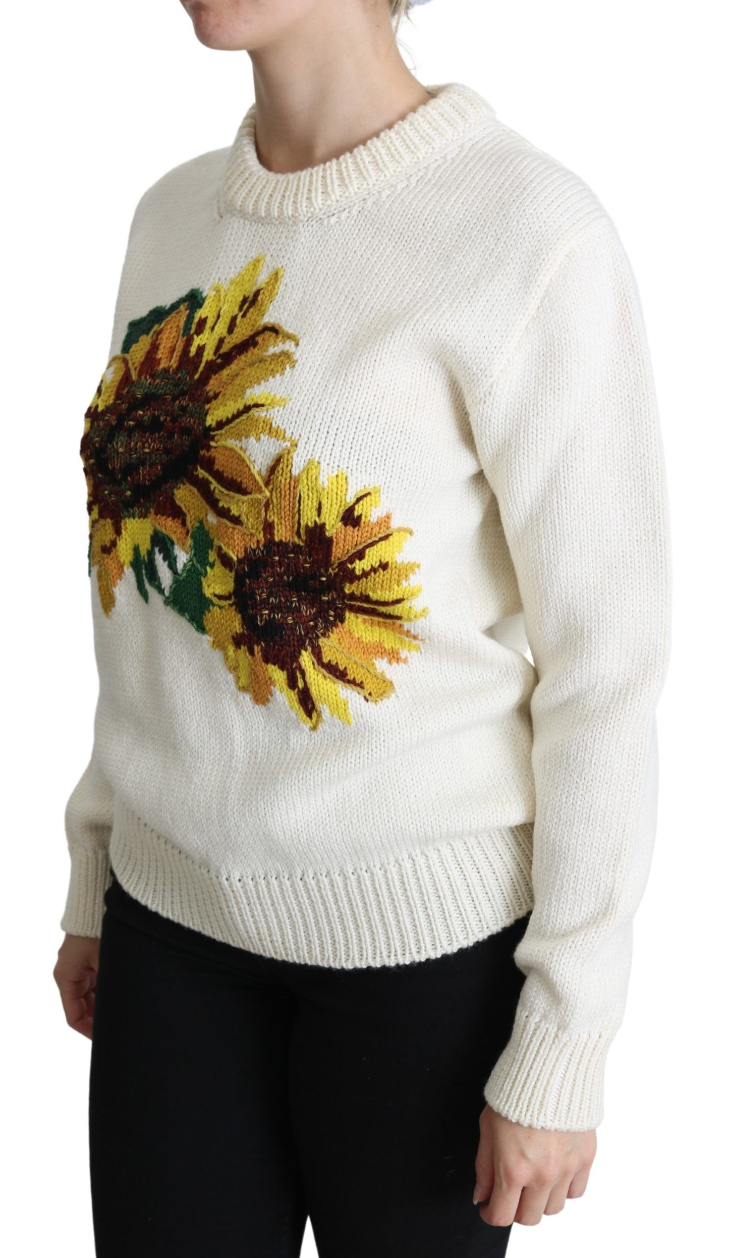 Elegante suéter de punto con girasoles