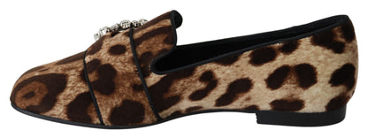 Mocasines con estampado de leopardo y adornos de cristales