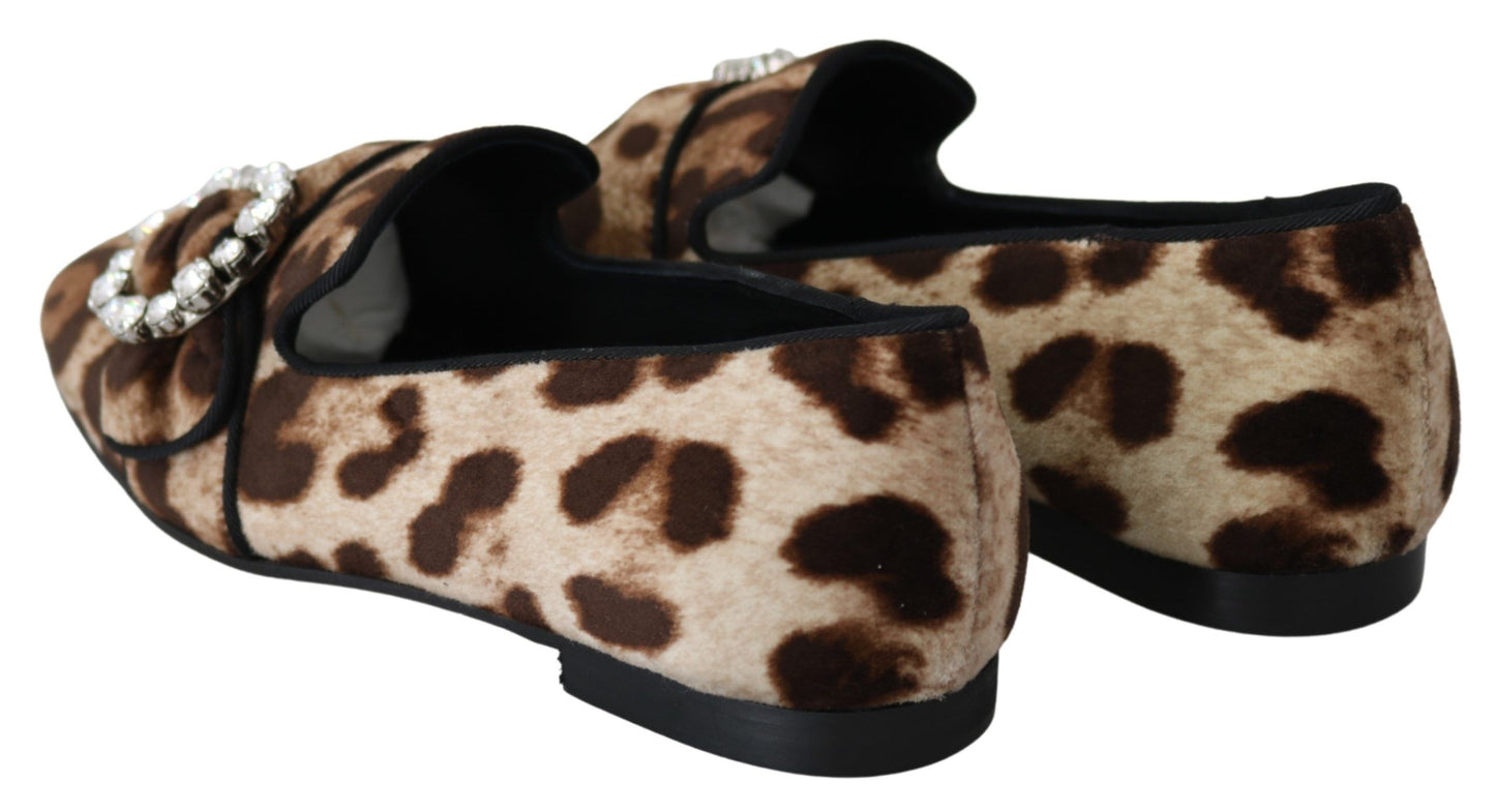 Mocasines con estampado de leopardo y adornos de cristales