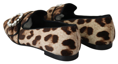 Mocasines con estampado de leopardo y adornos de cristales