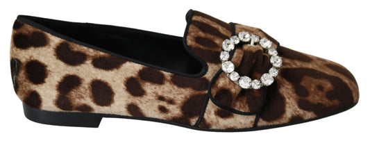 Mocasines con estampado de leopardo y adornos de cristales