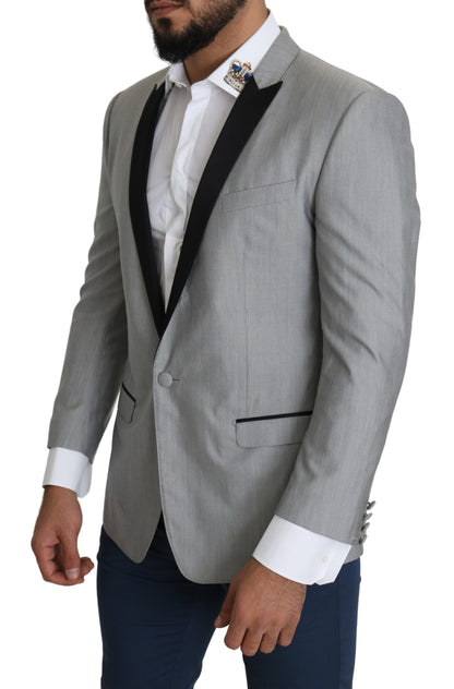 Elegante blazer gris claro de mezcla de seda