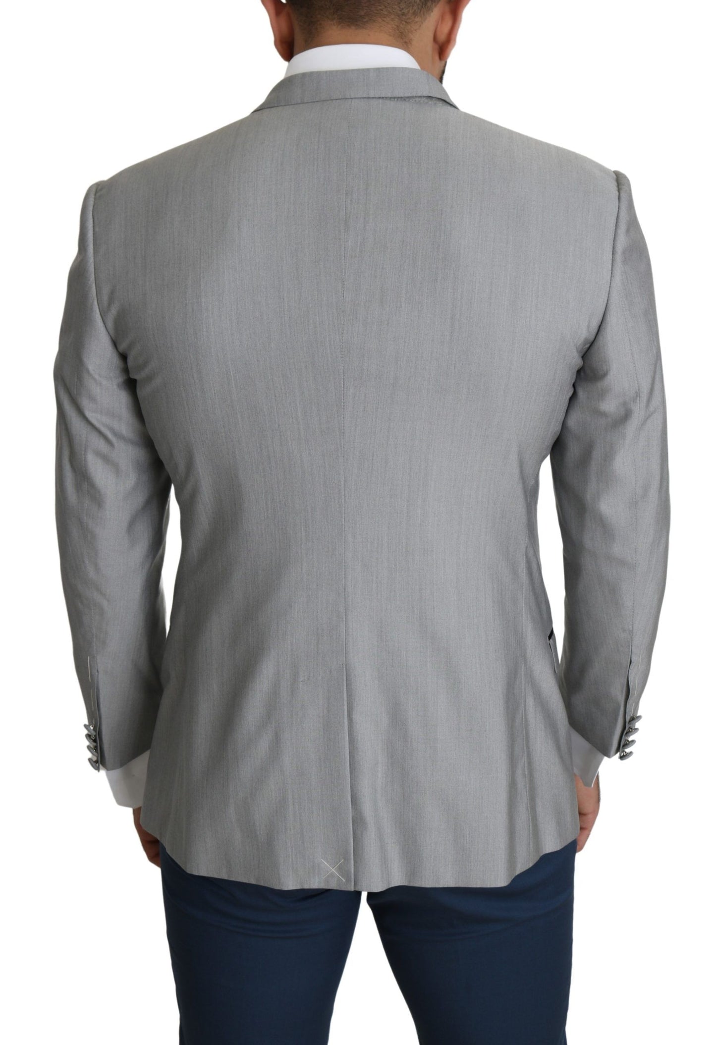 Elegante blazer gris claro de mezcla de seda