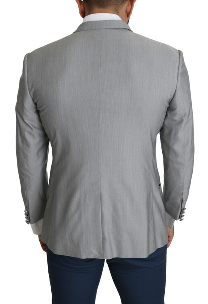 Elegante blazer gris claro de mezcla de seda