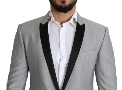 Elegante blazer gris claro de mezcla de seda