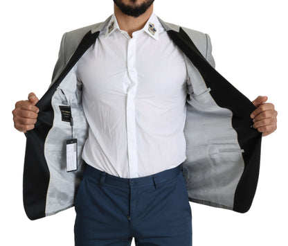 Elegante blazer gris claro de mezcla de seda