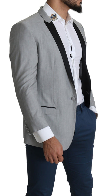 Elegante blazer gris claro de mezcla de seda