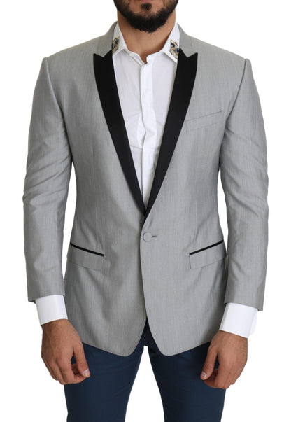 Elegante blazer gris claro de mezcla de seda
