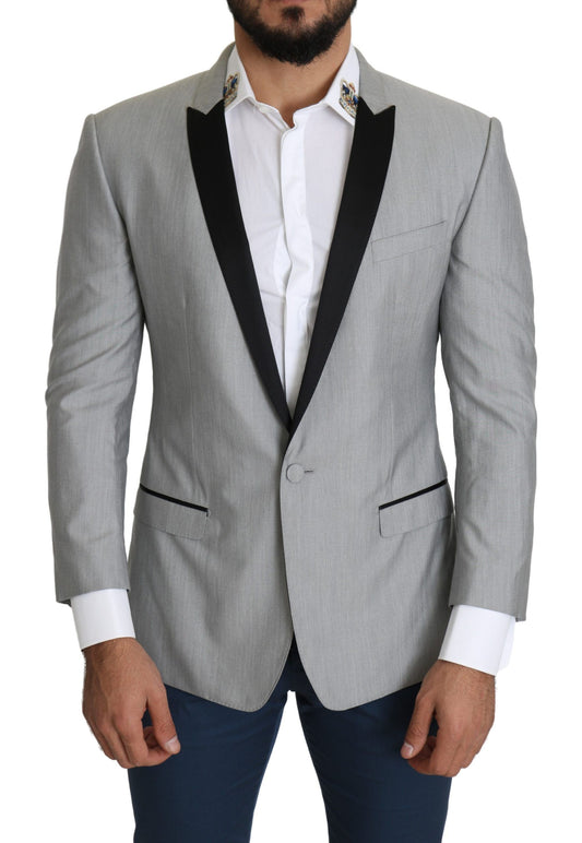 Elegante blazer gris claro de mezcla de seda