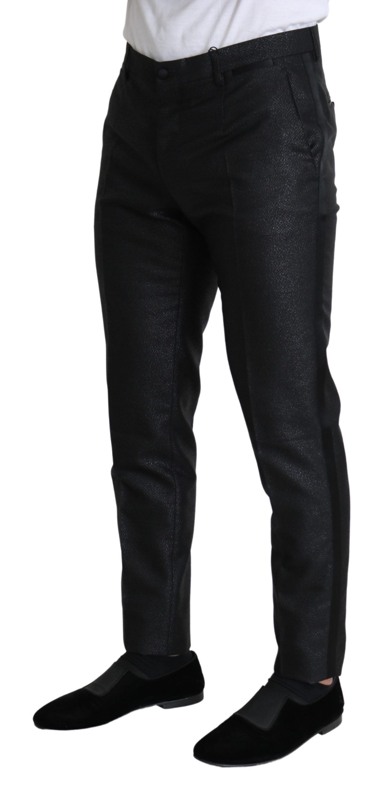 Elegante pantalón de vestir negro metalizado