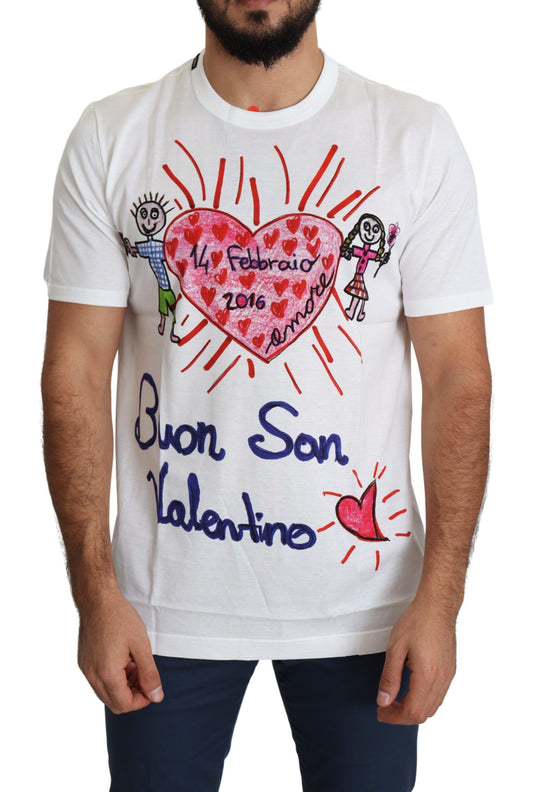 Camiseta de cuello redondo con estampado de corazón romántico