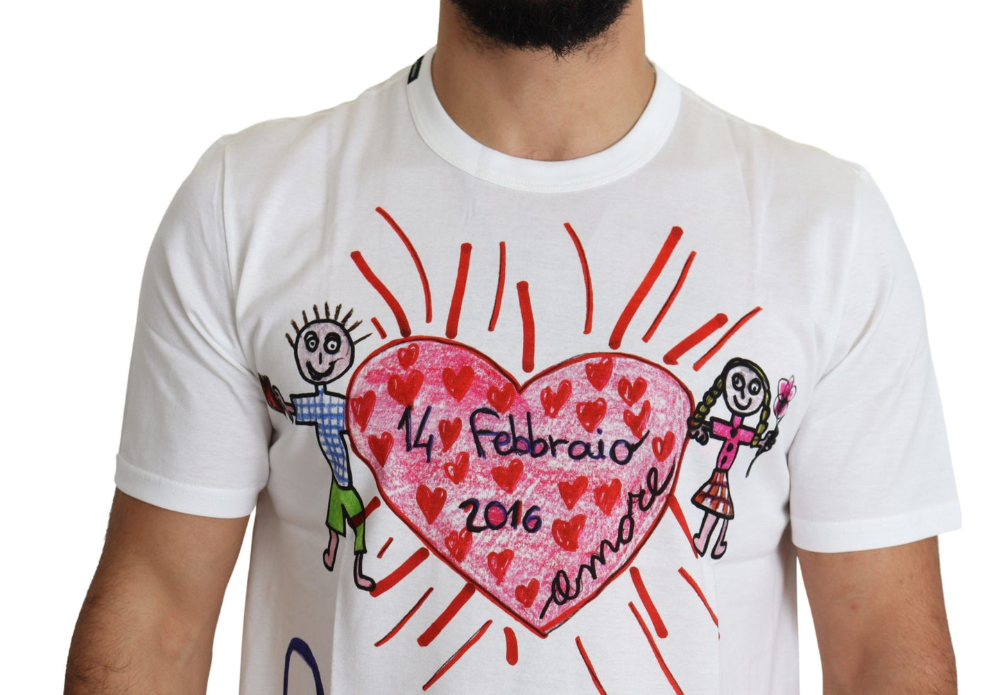 Camiseta de cuello redondo con estampado de corazón romántico