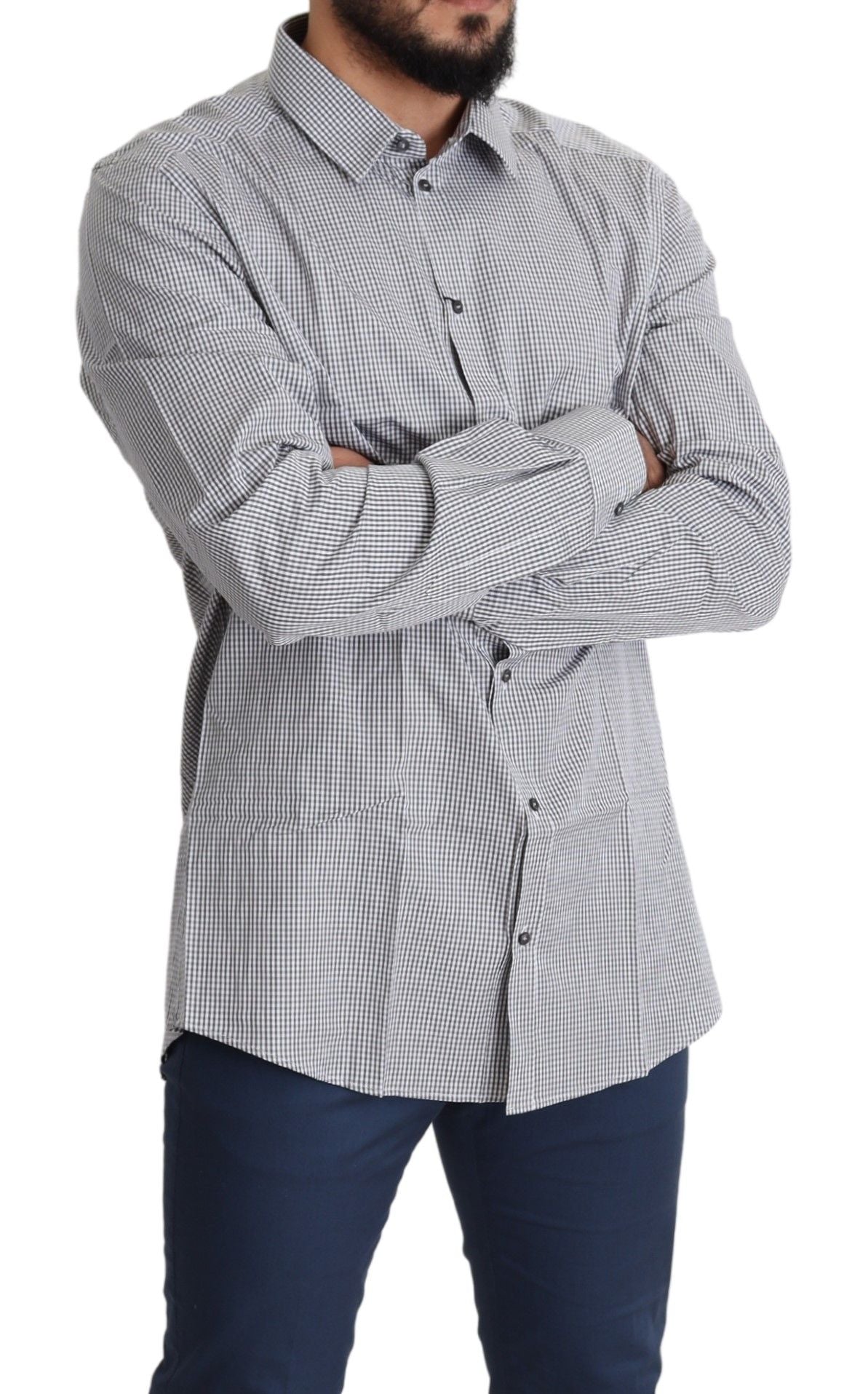 Camisa de vestir de algodón de corte entallado a cuadros