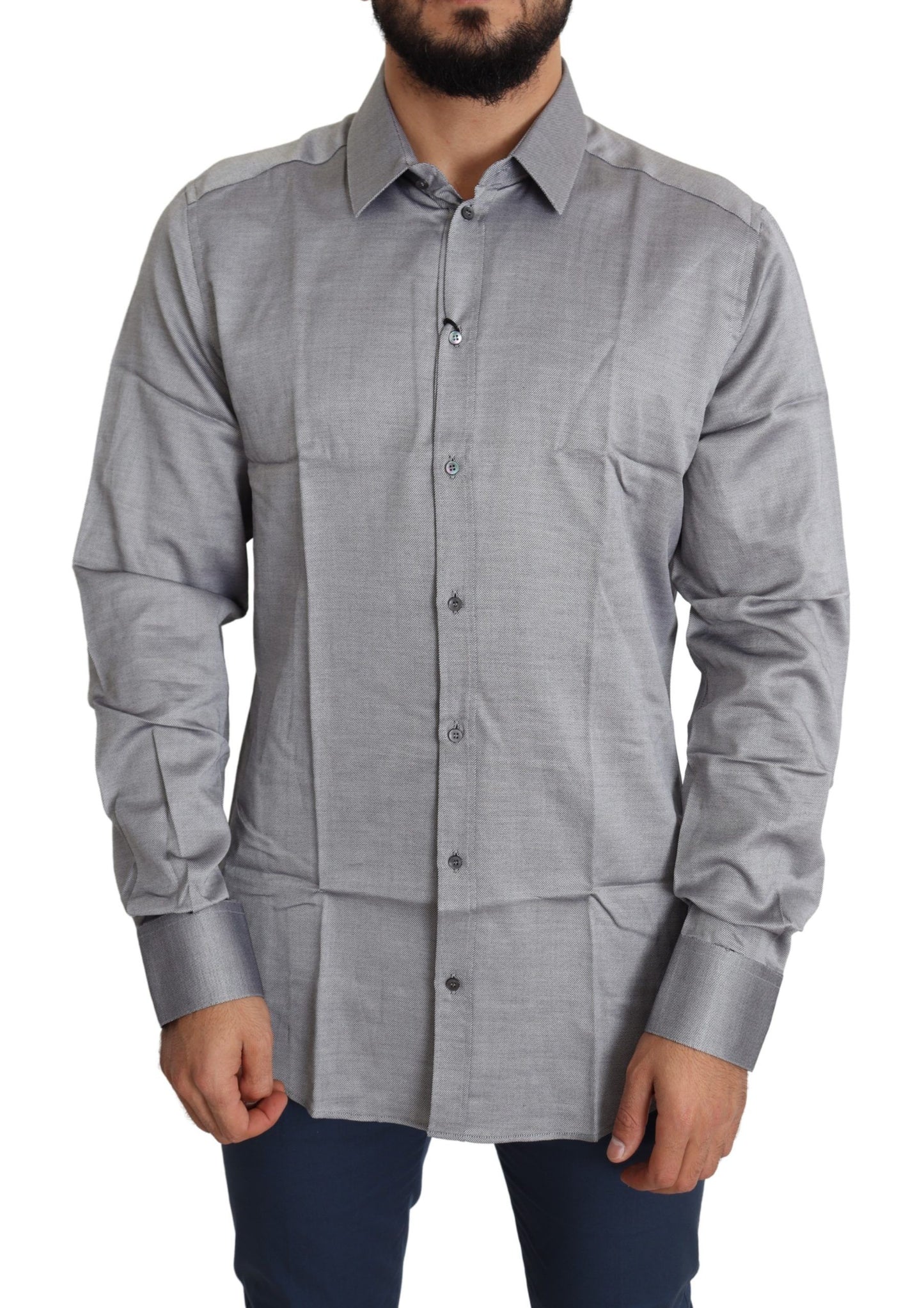 Camisa de vestir elegante de algodón gris de corte entallado
