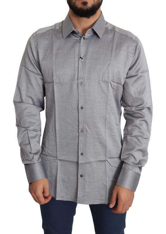 Camisa de vestir elegante de algodón gris de corte entallado