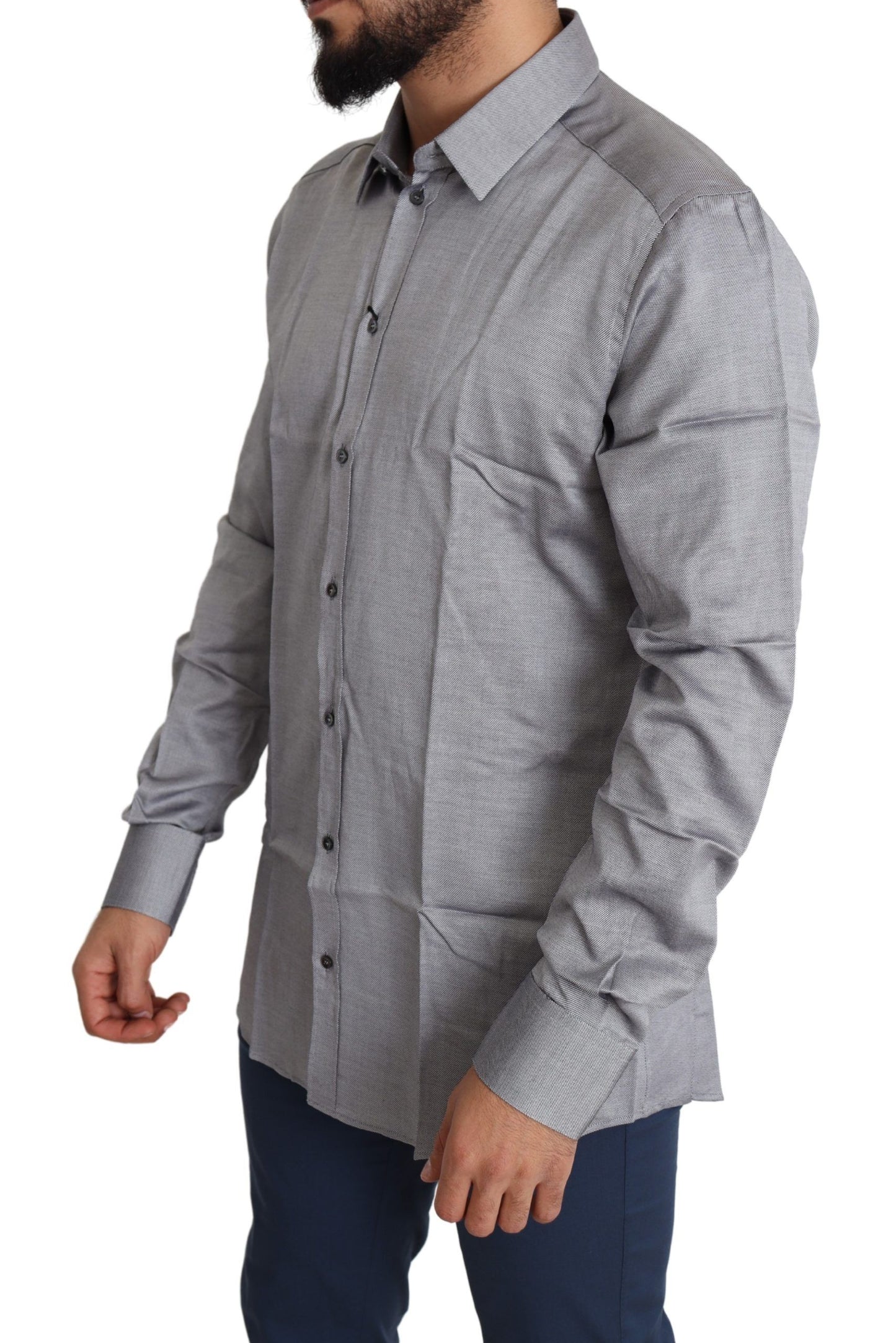 Camisa de vestir elegante de algodón gris de corte entallado
