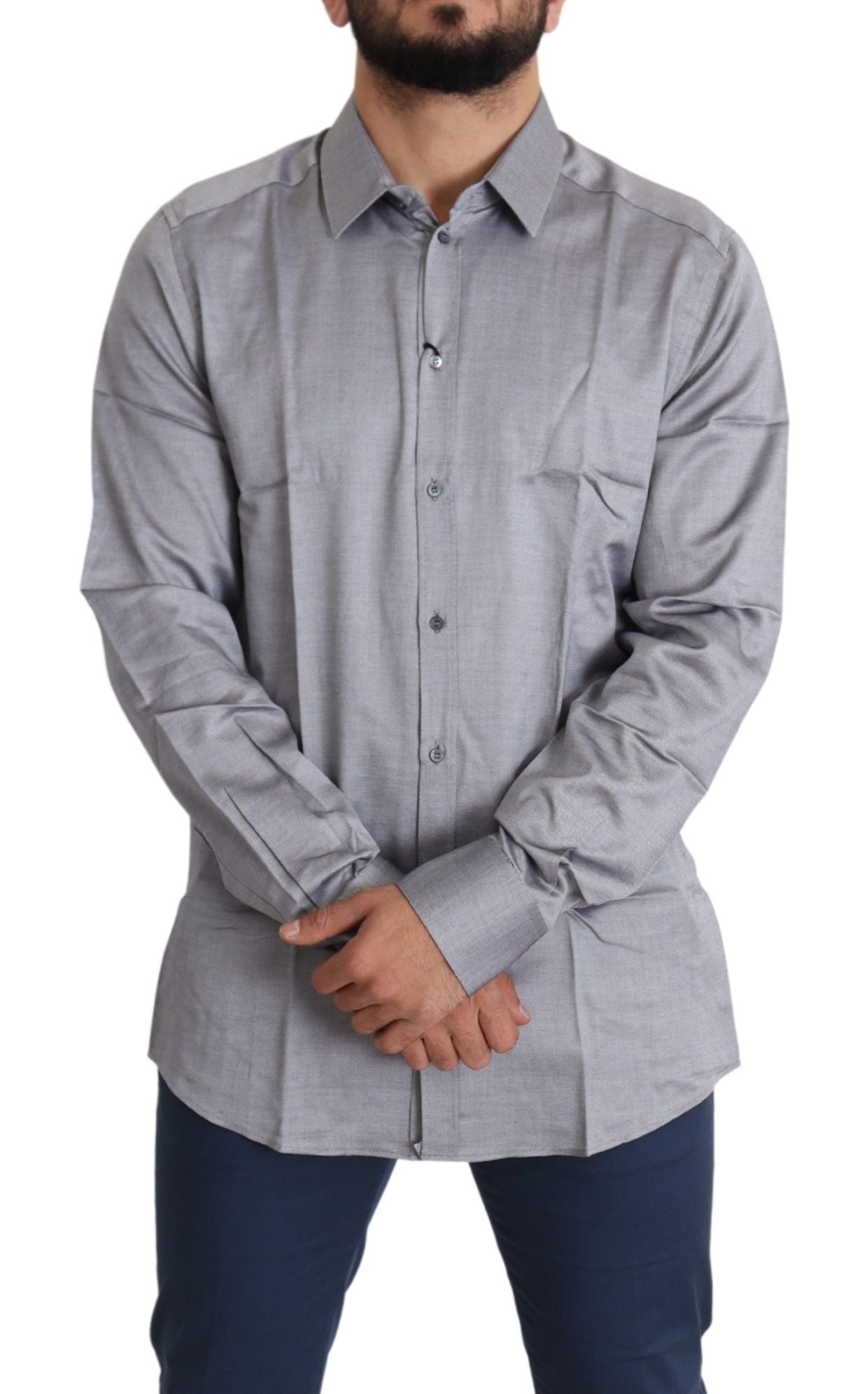 Camisa de vestir elegante de algodón gris de corte entallado