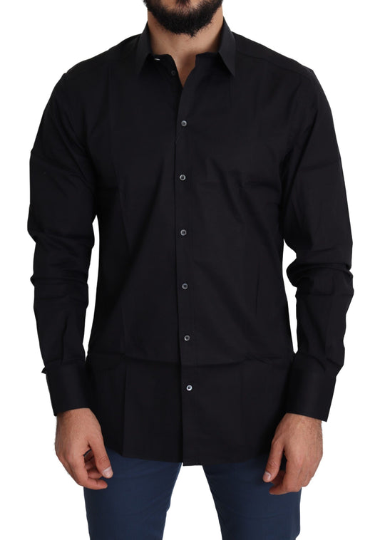 Camisa elegante de algodón elástico negro