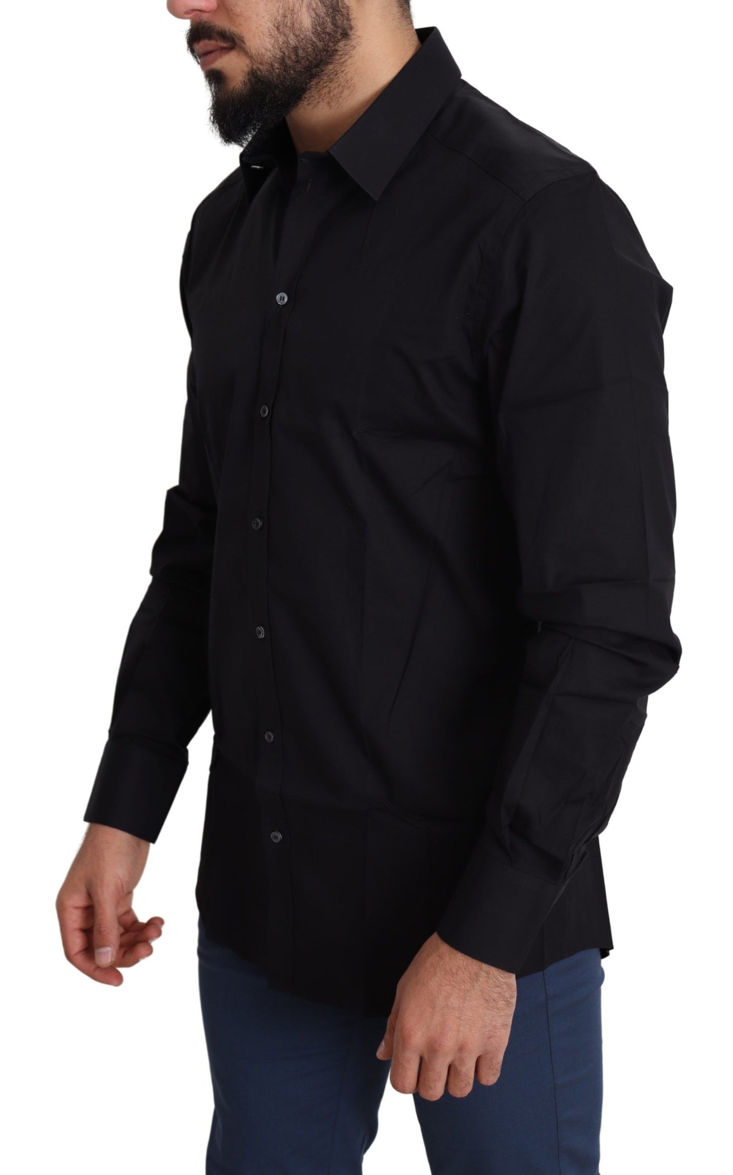 Camisa elegante de algodón elástico negro