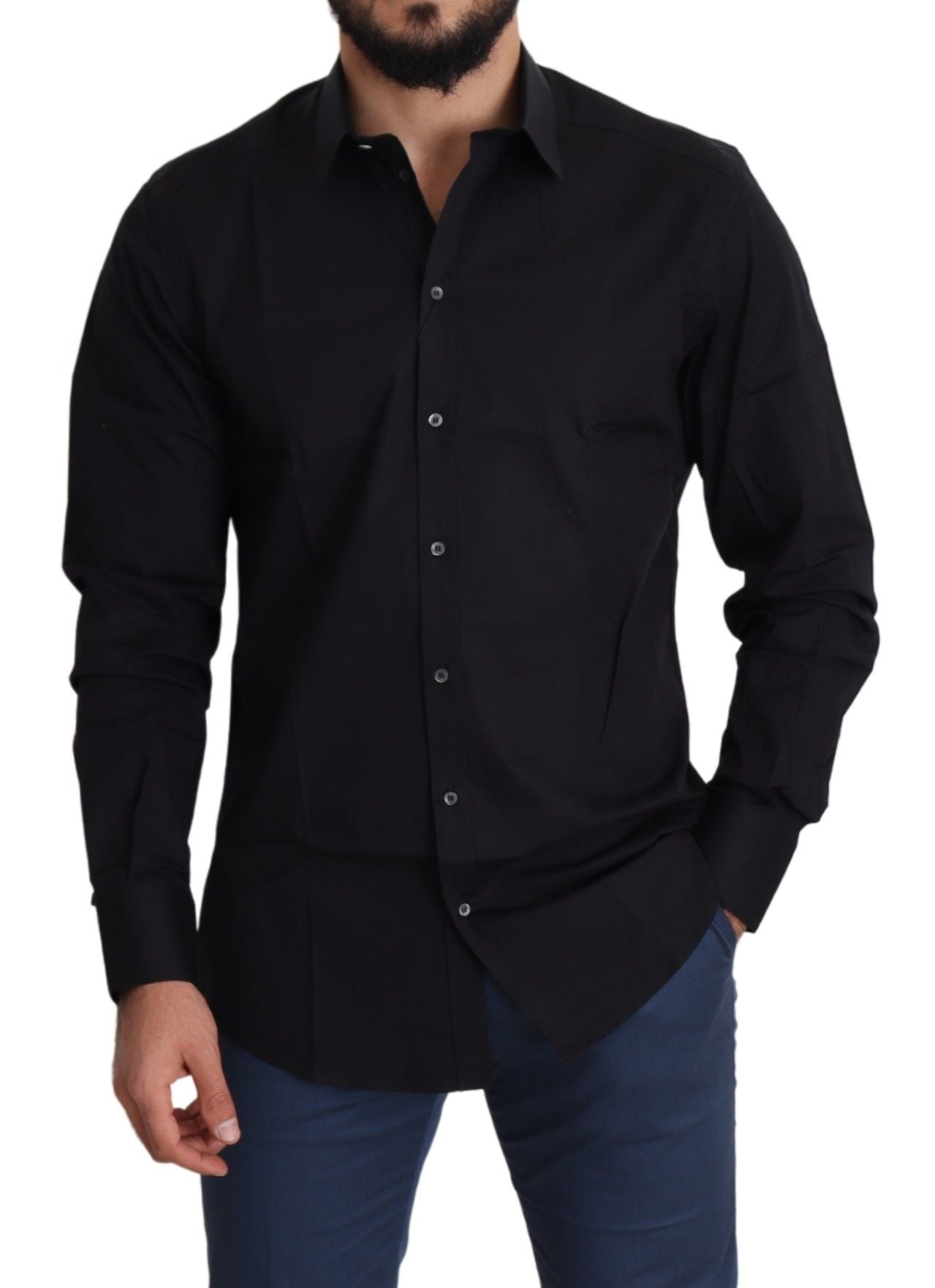Camisa elegante de algodón elástico negro