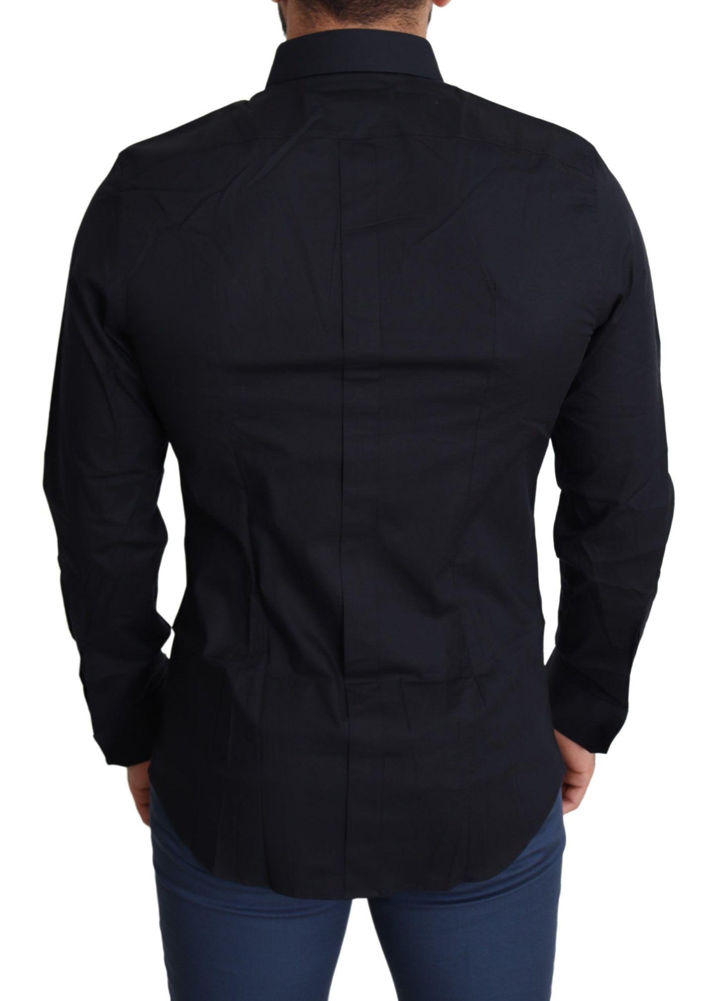Camisa de vestir de algodón elástico, elegante y de corte ajustado, color negro