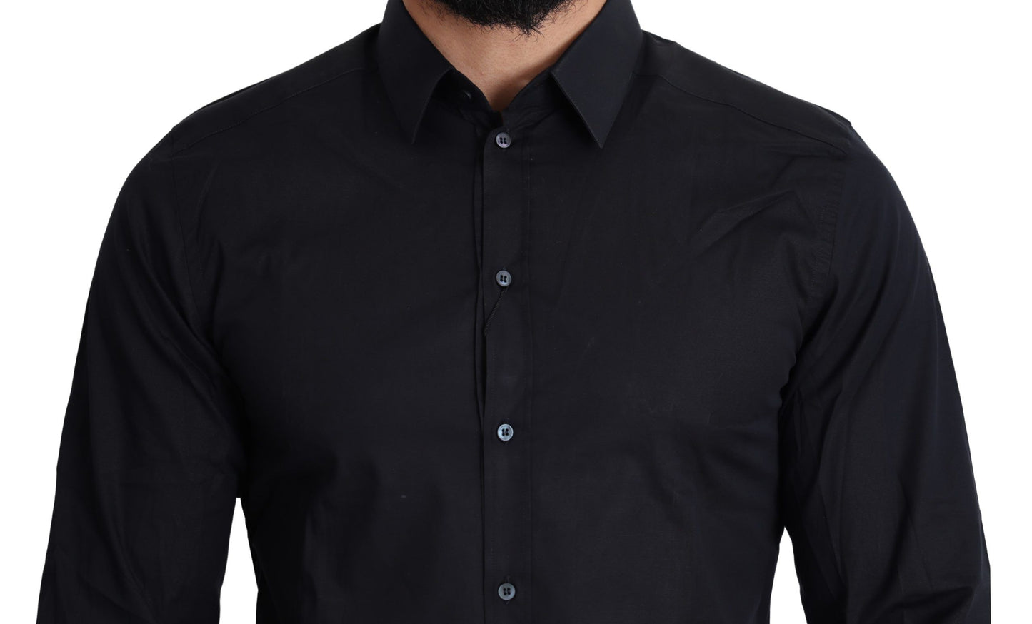 Camisa de vestir de algodón elástico, elegante y de corte ajustado, color negro