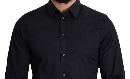 Camisa de vestir de algodón elástico, elegante y de corte ajustado, color negro