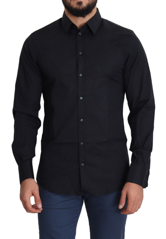 Camisa de vestir de algodón elástico, elegante y de corte ajustado, color negro