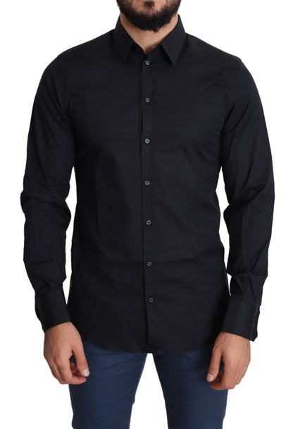 Camisa de vestir de algodón elástico, elegante y de corte ajustado, color negro