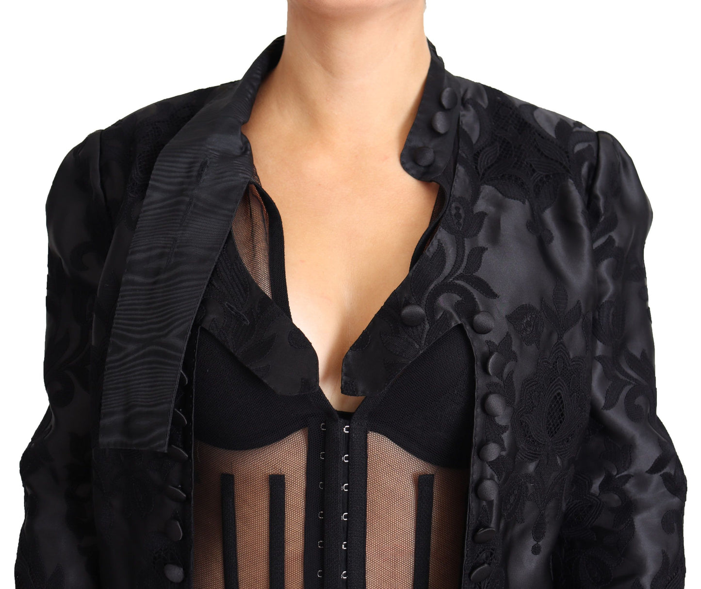 Chaqueta con follaje de mezcla de seda bordada