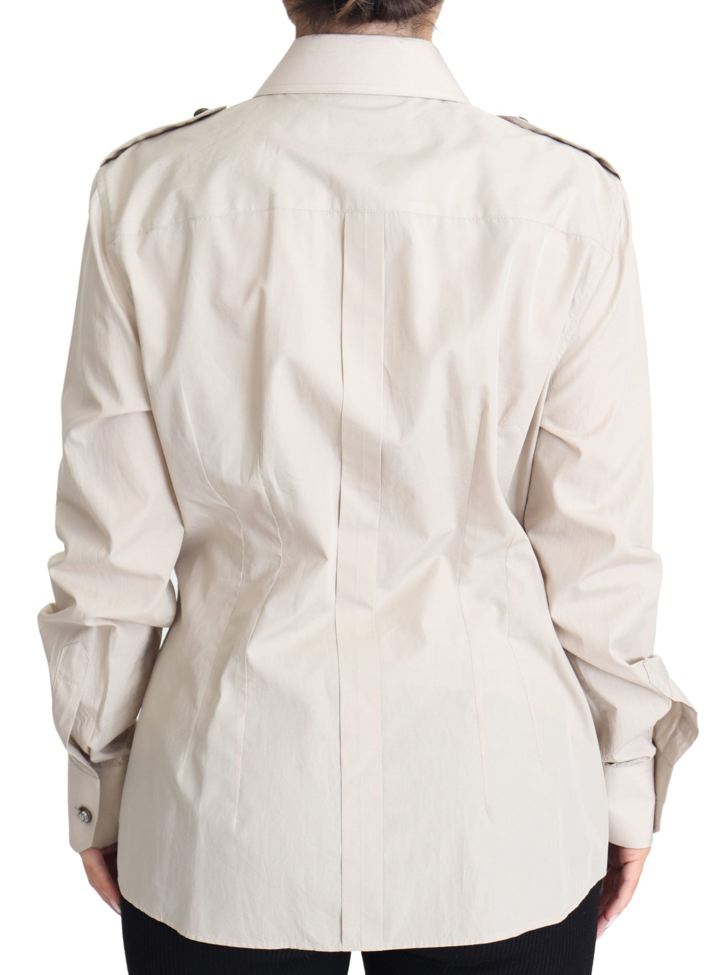 Camisa safari elegante de algodón beige