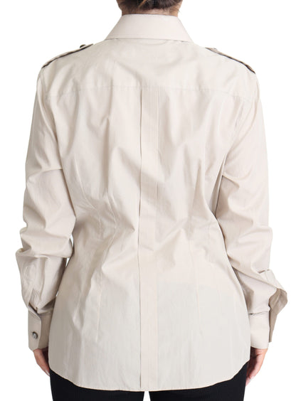 Camisa safari elegante de algodón beige