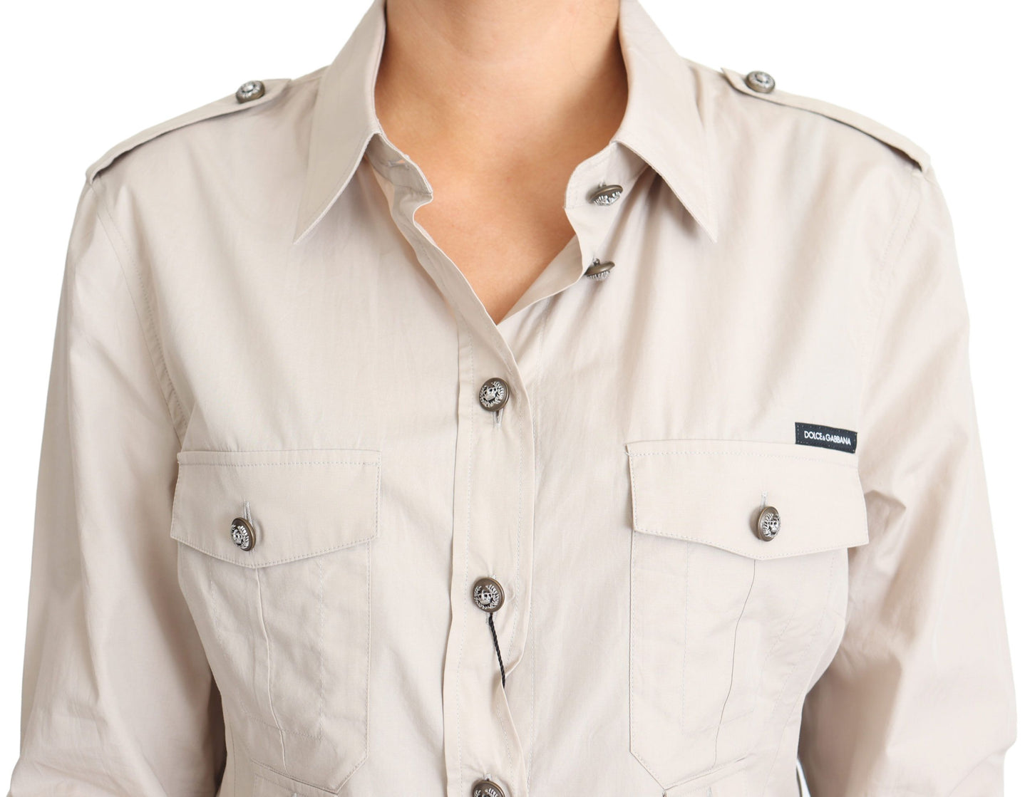 Camisa safari elegante de algodón beige