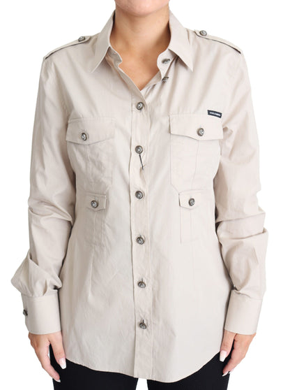 Camisa safari elegante de algodón beige